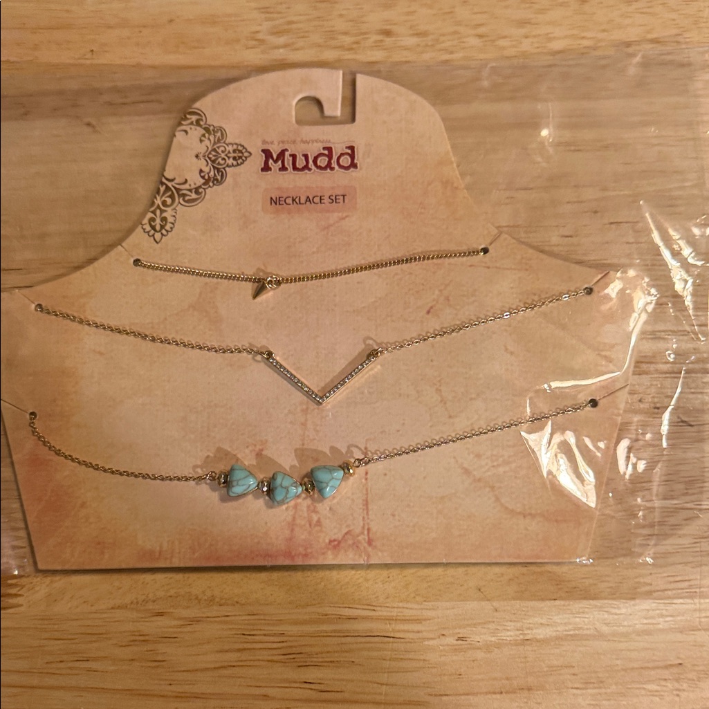 Mudd Silver Layered Necklace Set With Turquoise Hearts 12$